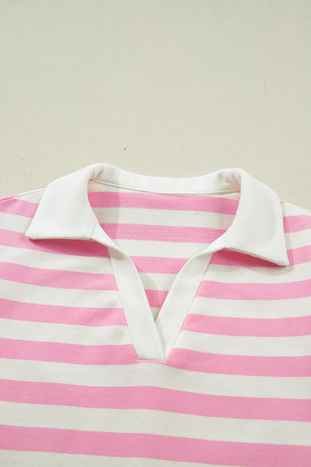 Pink Stripe Collar V Neck Blouse