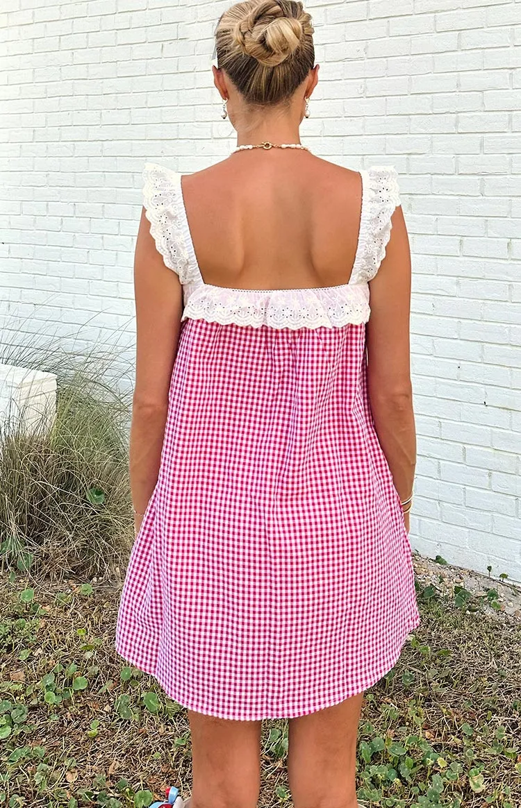 Babydoll Gingham Lace Mini Dress