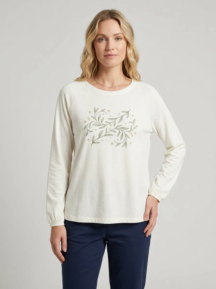 Women's Botanical Print Raglan Long-Sleeve Top