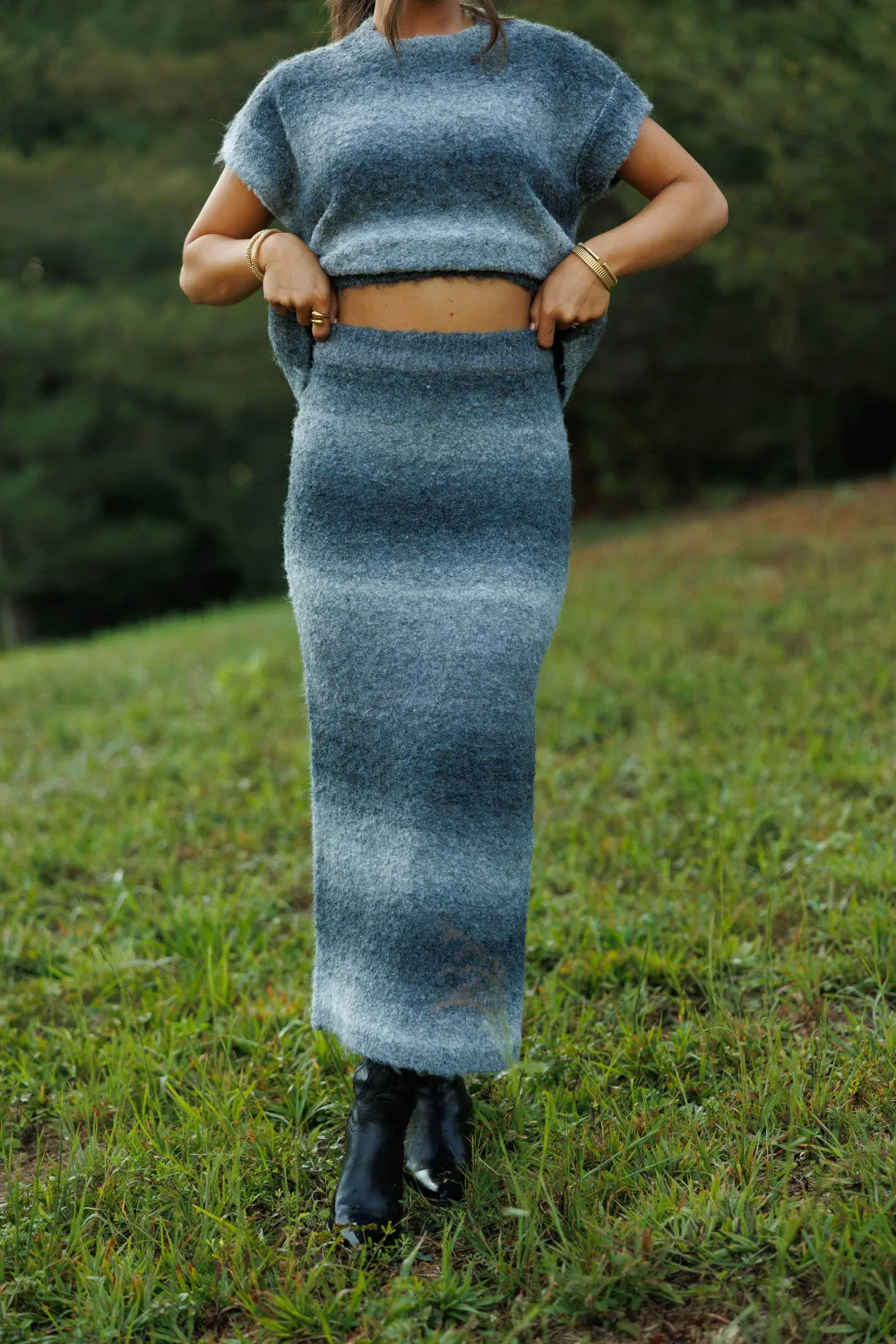 Wool Ombre Elastic Waist Skirt
