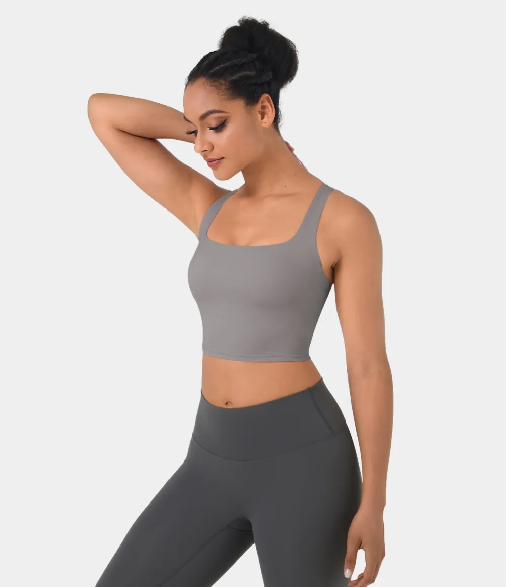 Softlyzero Airy Square Neck Backless Crisscross Cropped Cool Touch Yoga Tank Top-UPF50+