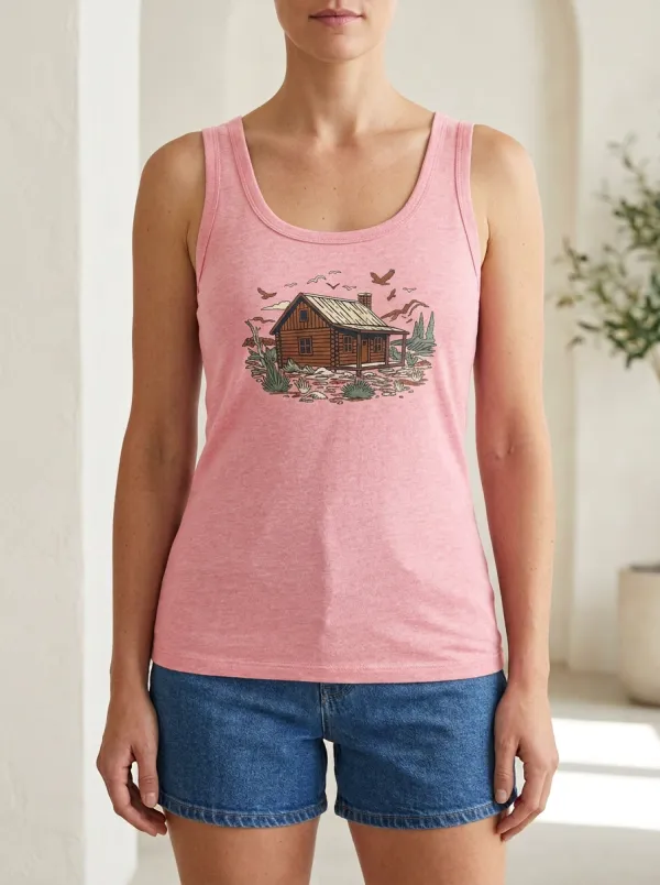 Cabin-Landscape Built-In Bra Tank Top