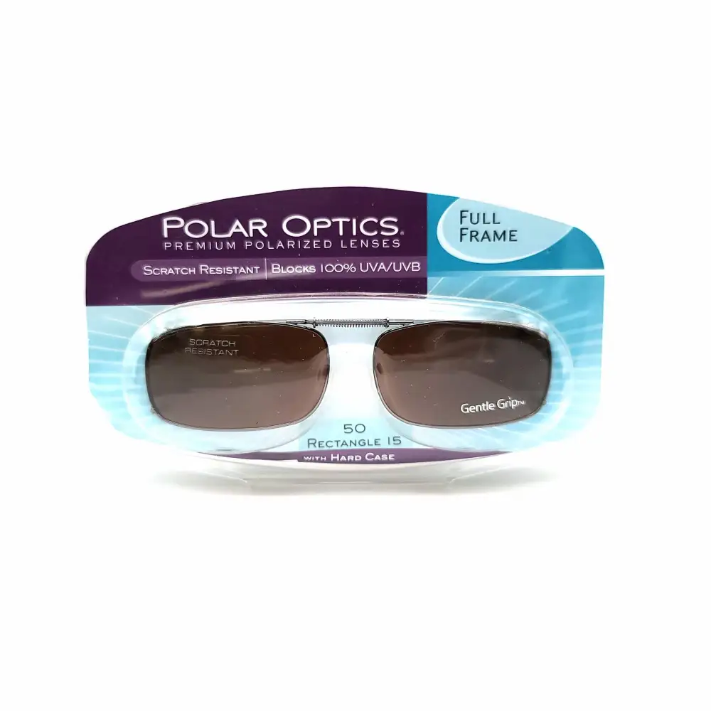 50mm Rectangular Polarized Clip-On Sunglasses with Hard Case