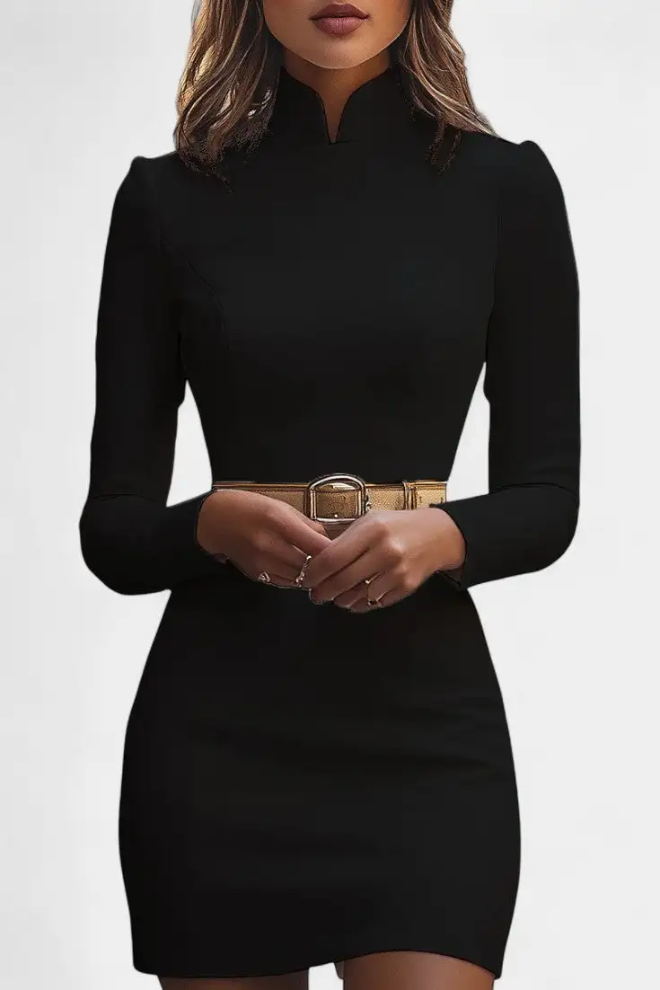 Mandarin-Collar Mini Dress