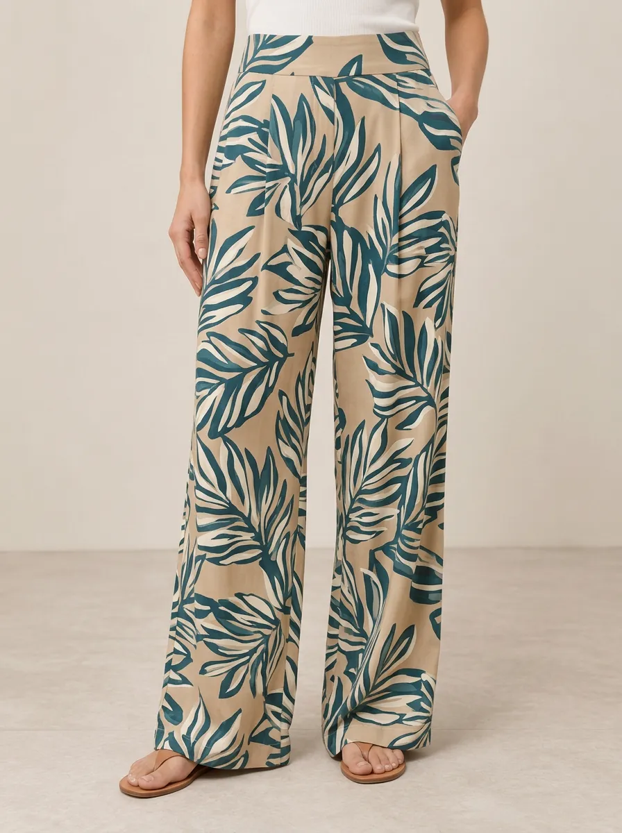 Women's Refined Botanical Printed Wide Leg Pants