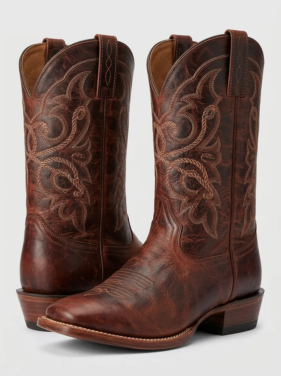Country Embroidered Distressed Frontier Look Unisex Western Cowboy Boots