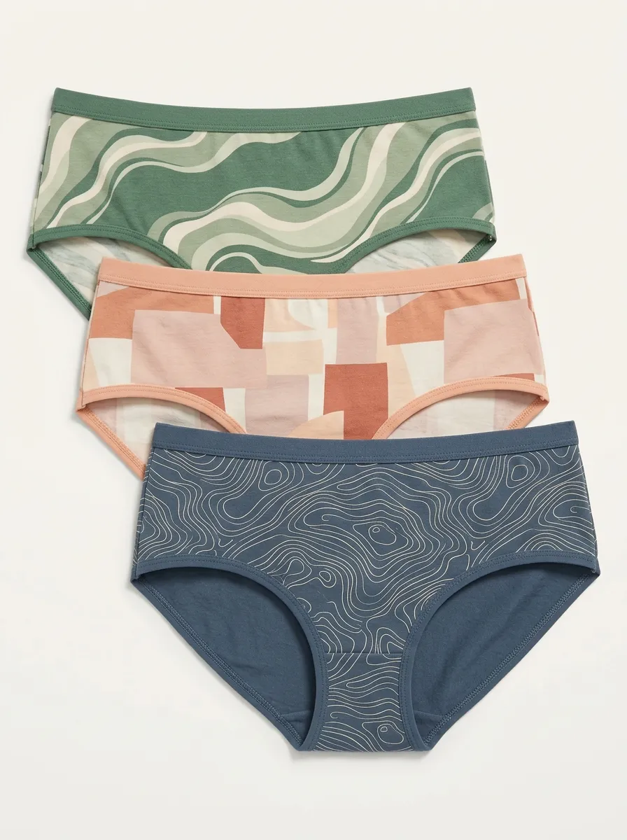 Women's Abstract Geometric Wave Printed Three Pack Briefs Relaxed Design