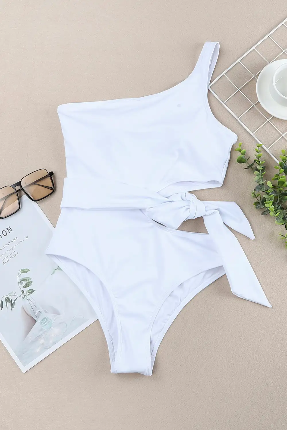 Swimwear One Shoulder Cut out One-piece Swimsuit