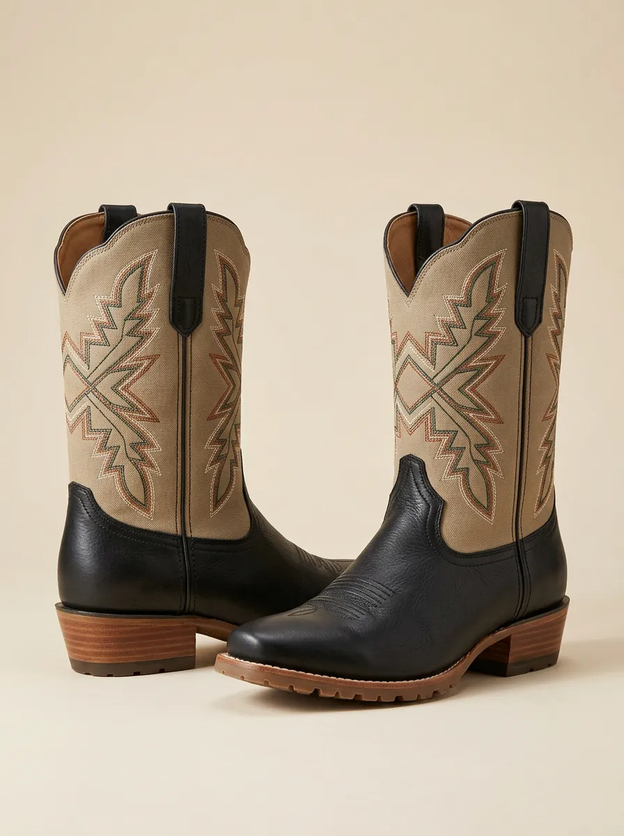 Unisex Western Cowboy Zigzag Embroidered Boots