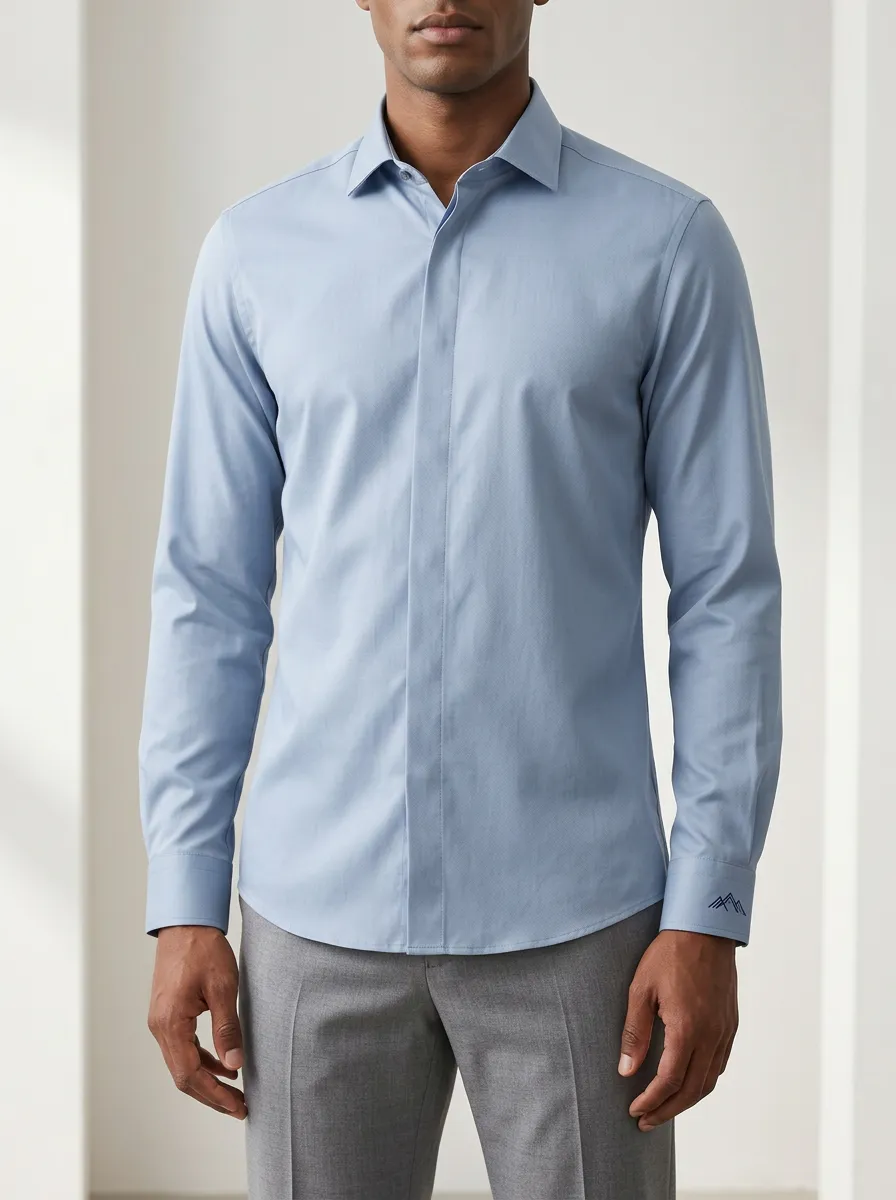 Men's Non-Iron Cotton Mountain Logo Embroidered Dress Shirt