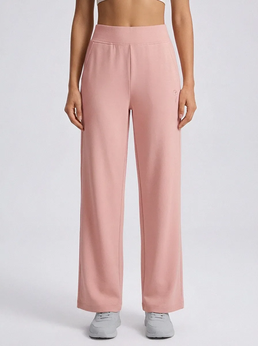 Women's Minimalist Beige Solid Color Embroidered Wide Leg Pants