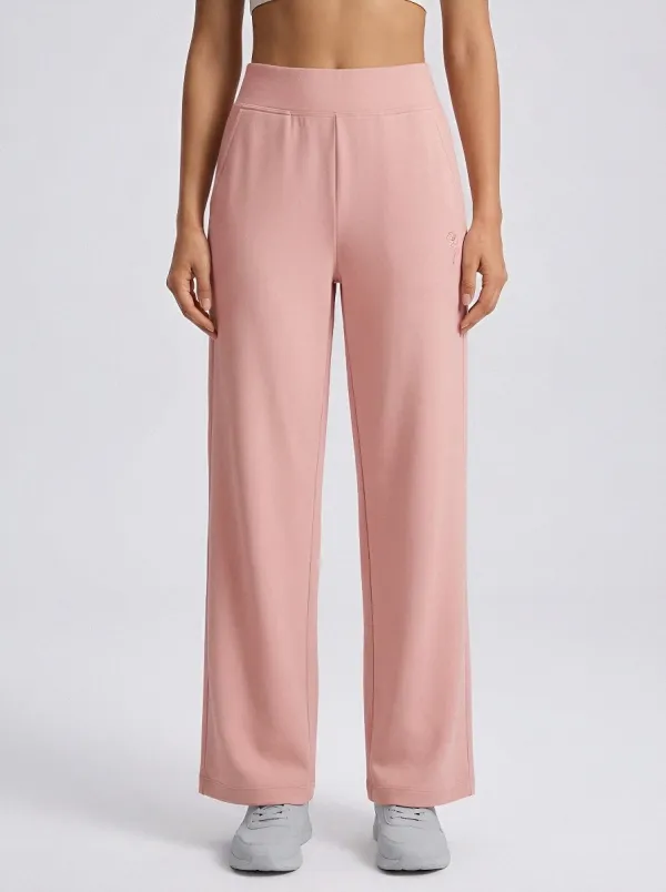 Women's Minimalist Beige Solid Color Embroidered Wide Leg Pants