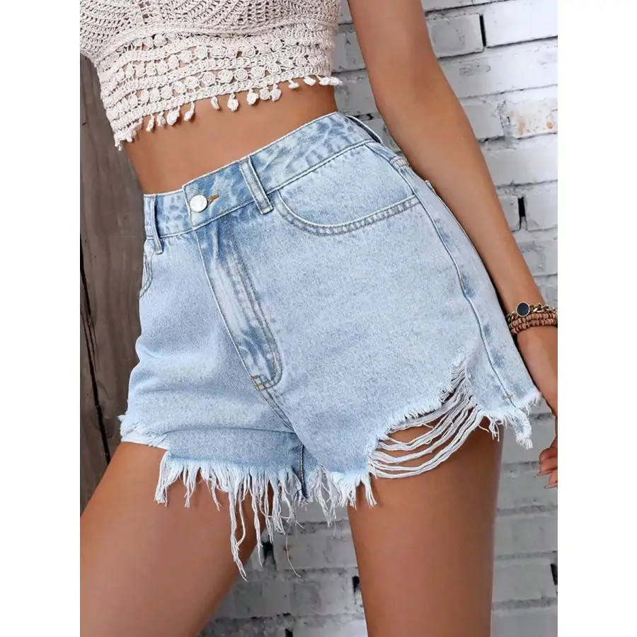 Relaxed Raw Hem Denim Shorts