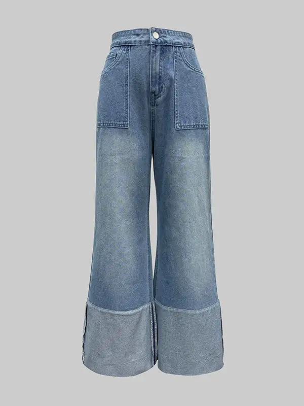 Contrast Panel High Waist Wide Leg Pocket Jeans