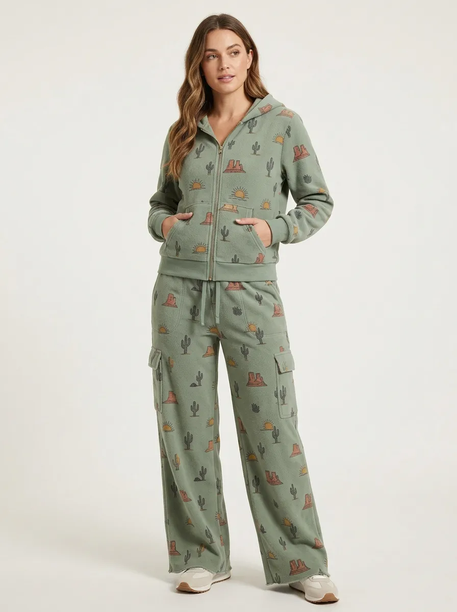 Women's Desert Print Zip-Up Hoodie And Cargo Lounge Set