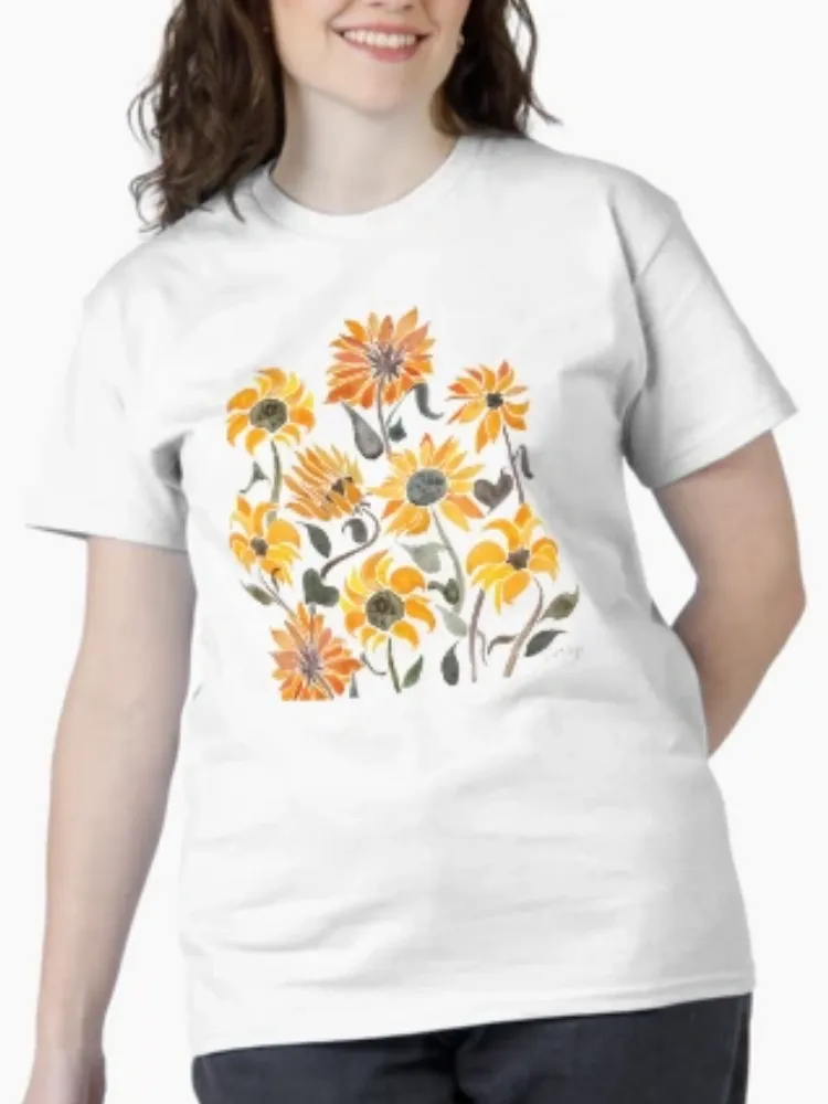 Women's Vibrant Sunflower Print Crew Neck Short-Sleeve T-Shirt