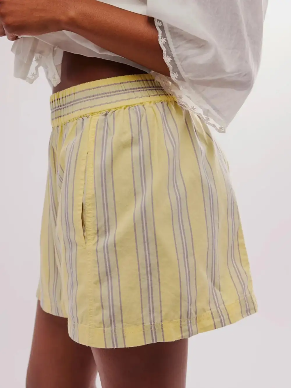 Striped High Waist Linen Blend Shorts