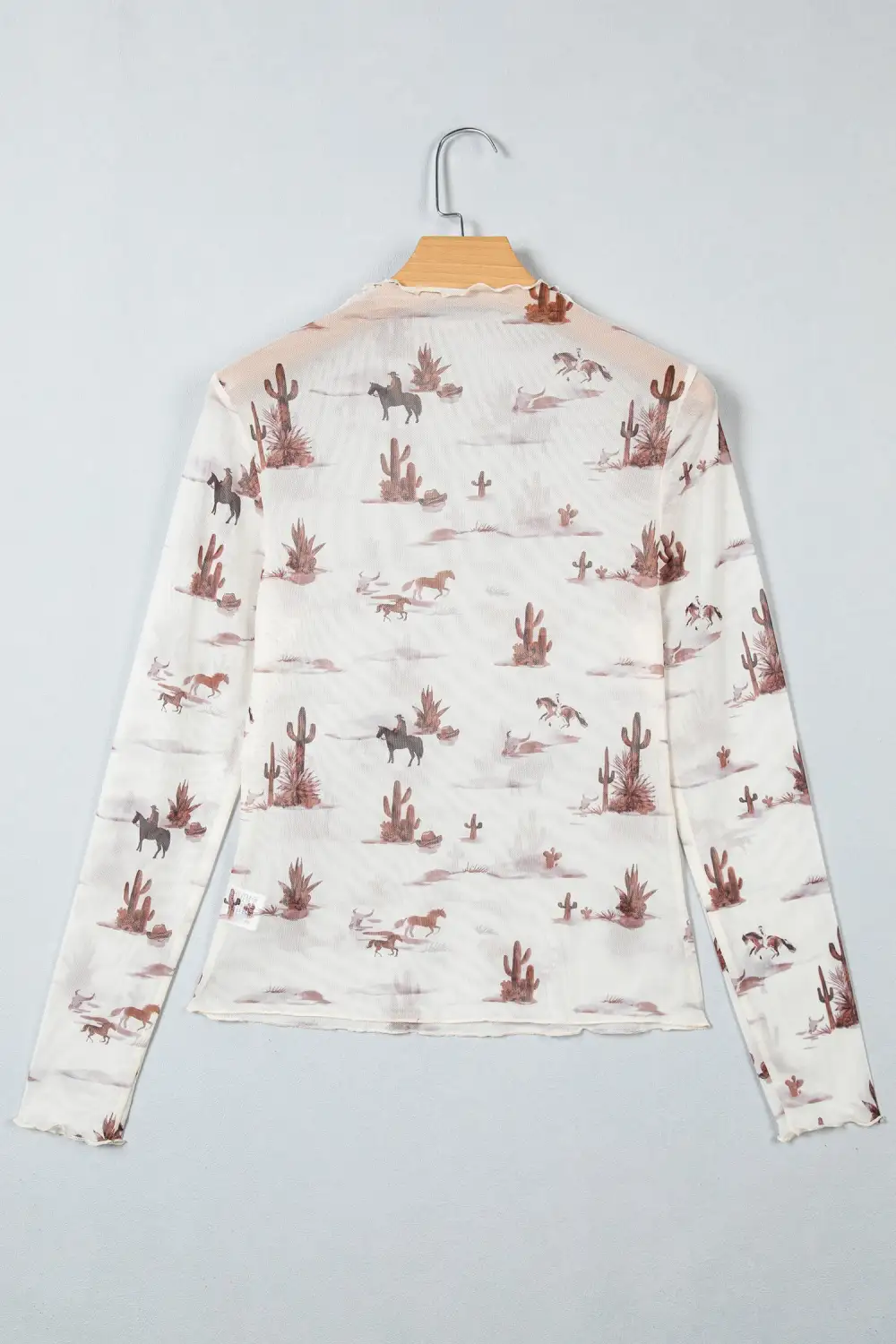Floral Print Mesh Stretch Fabric Long Sleeve Top