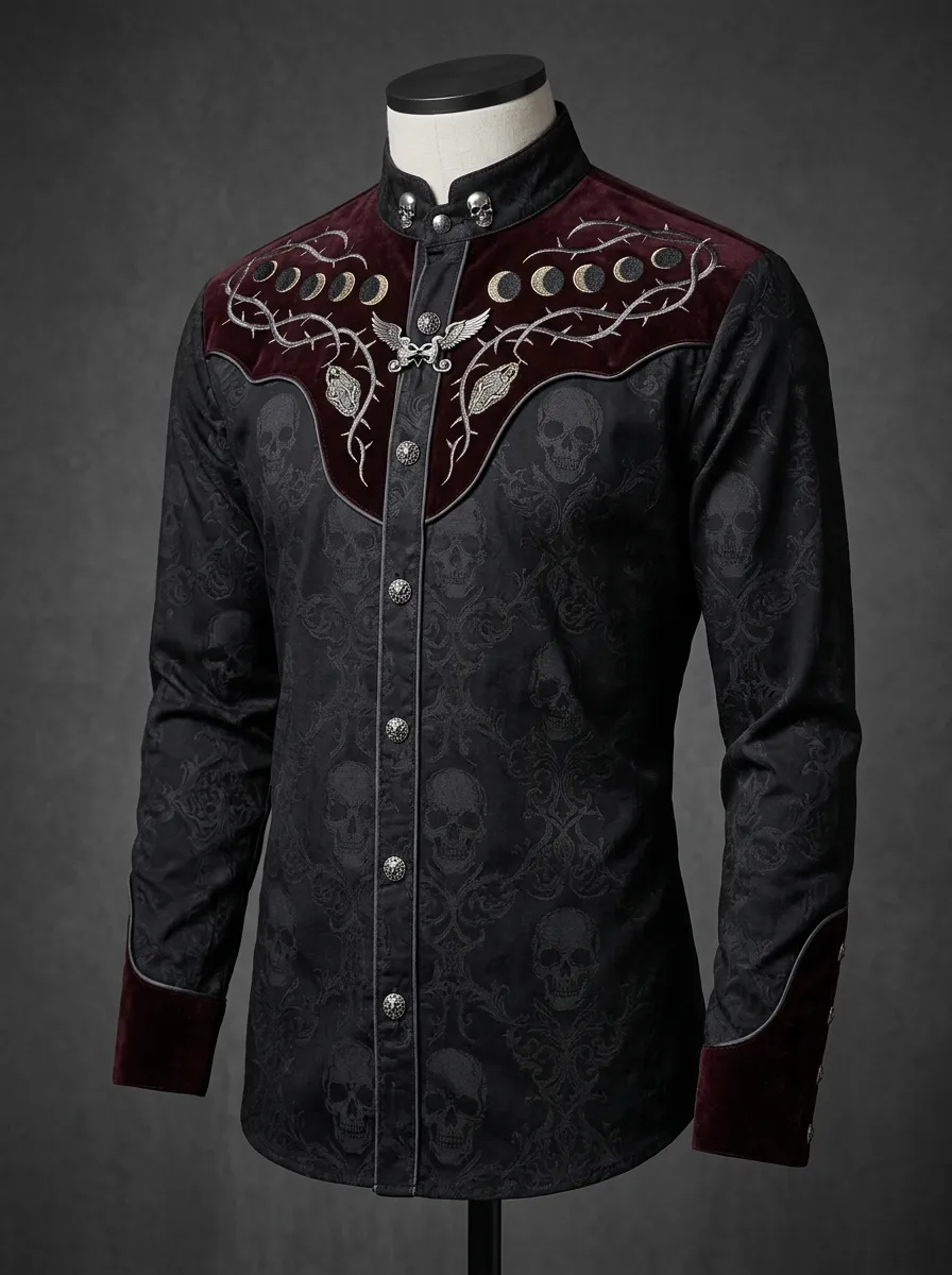 Arcane Skull Moon Phase Moon Finish Men's Gothic Shirt