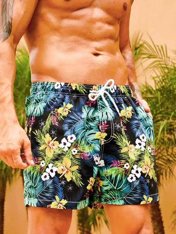 Men's Flower Tropical Print Swim Trunks