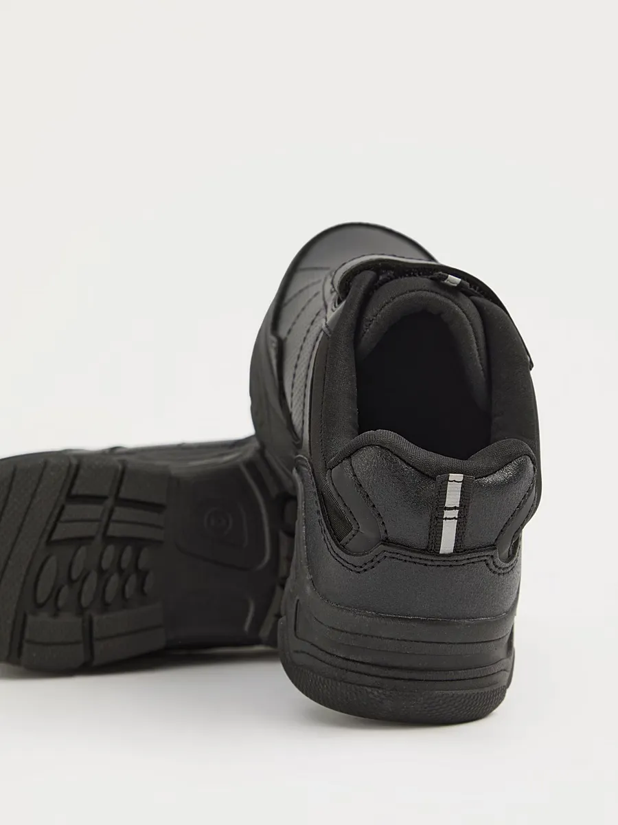 Wide Fit Black Panelled Elasticated Laces School Shoes