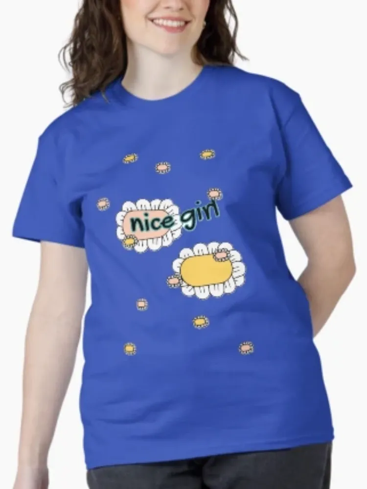 Women's floral print round-neck short-sleeved T-shirt with letters