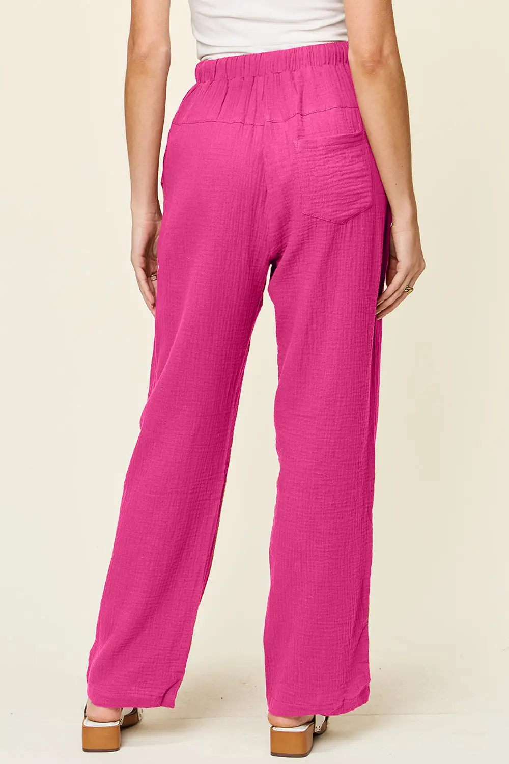 Daily Full Size Texture Drawstring Straight Pants