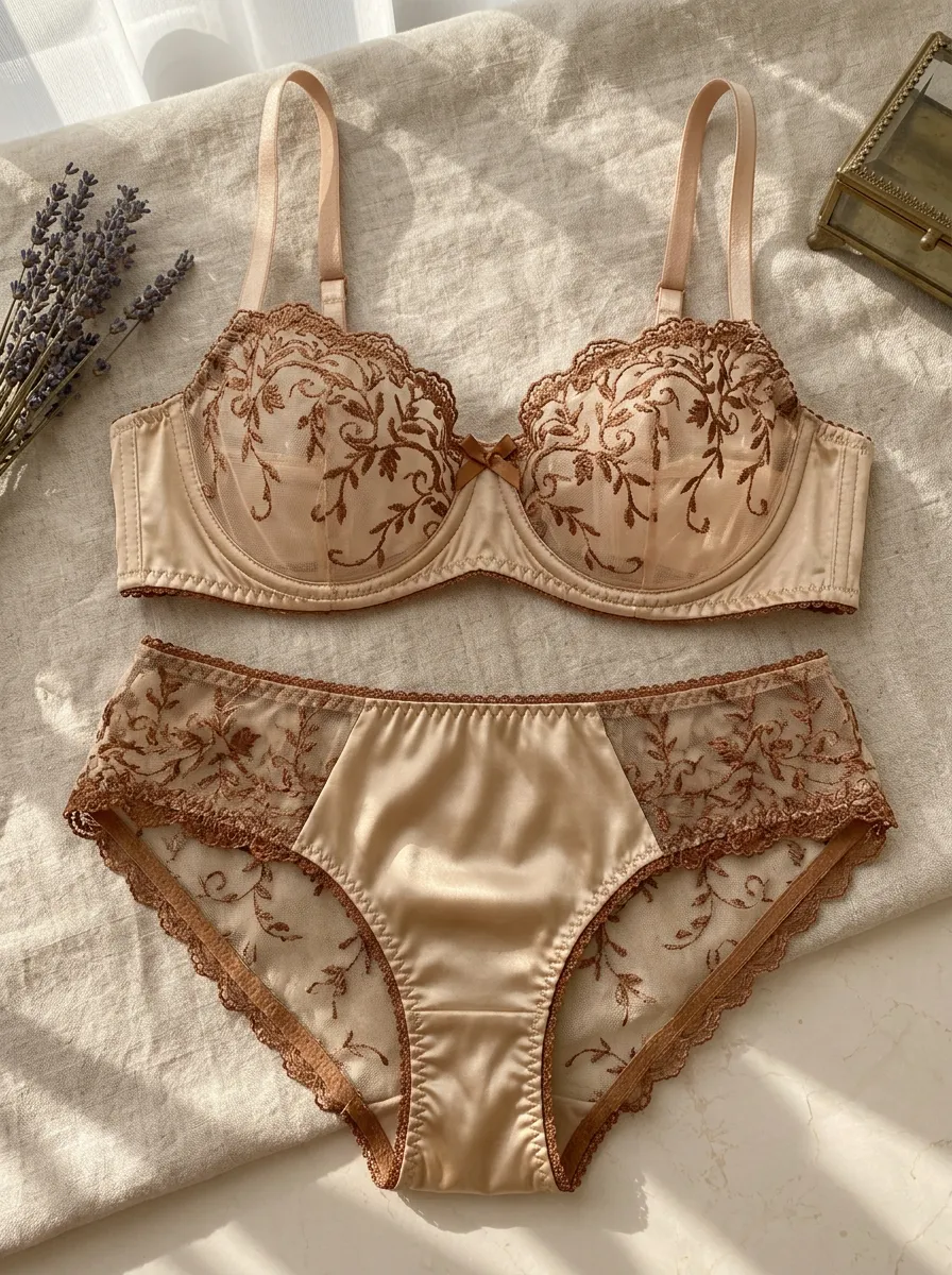 Women's Floral Embroidery Sheer Lace Mesh Lingerie Set