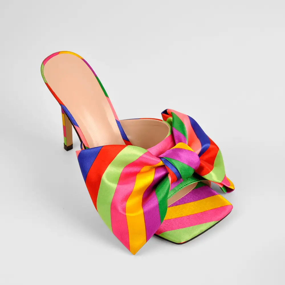 Bow Leather Square Toe High Stiletto Sandals