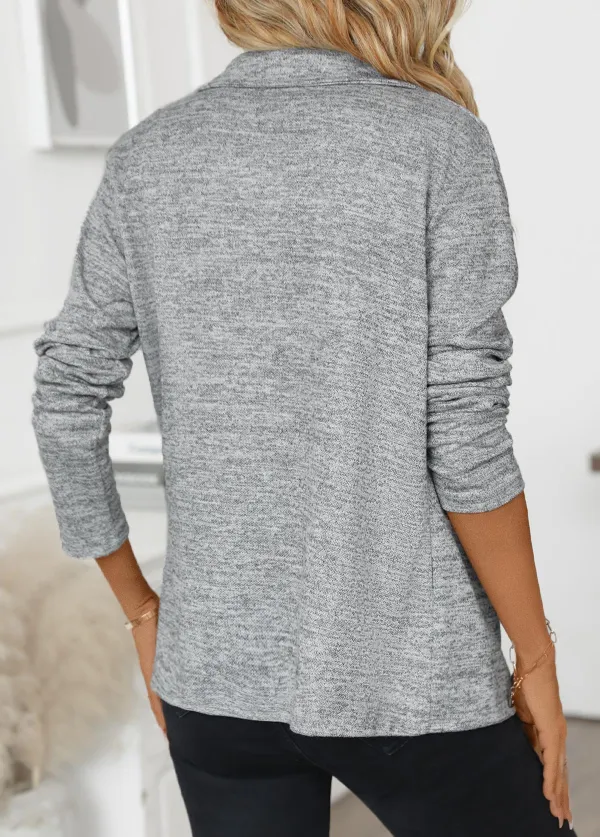 Light Grey Pocket Long Sleeve Turn Down Collar Coat