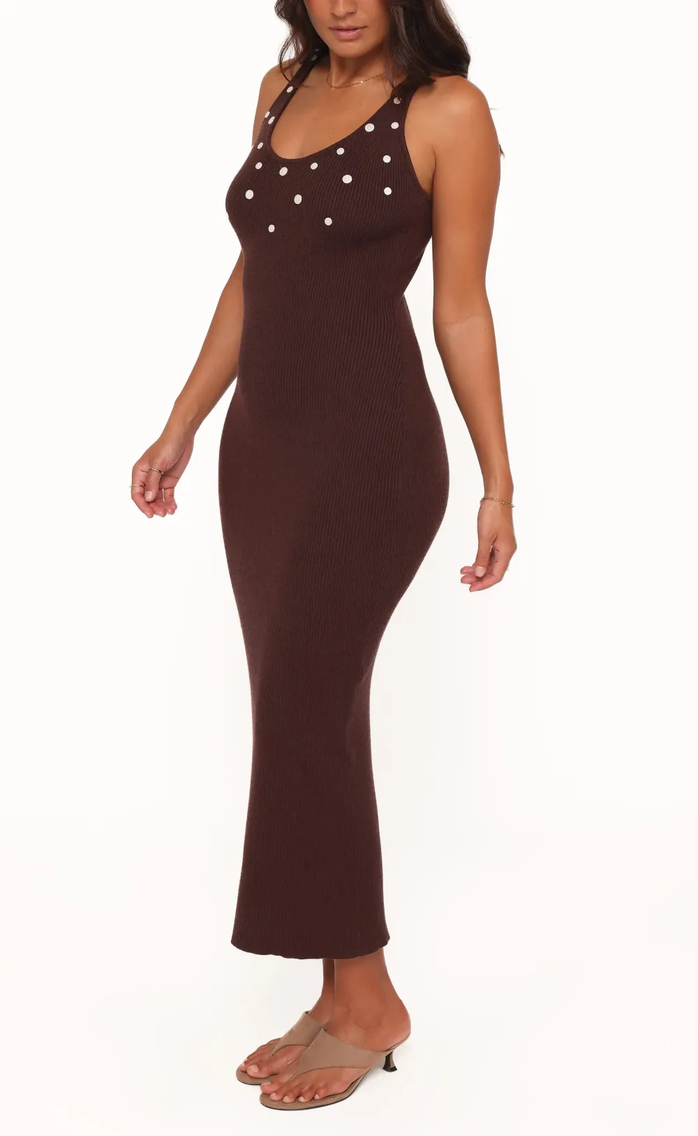 Button Round Neck Maxi Dress