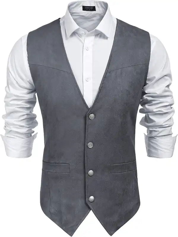 Solid Suede Leather Suit Vest Jeans