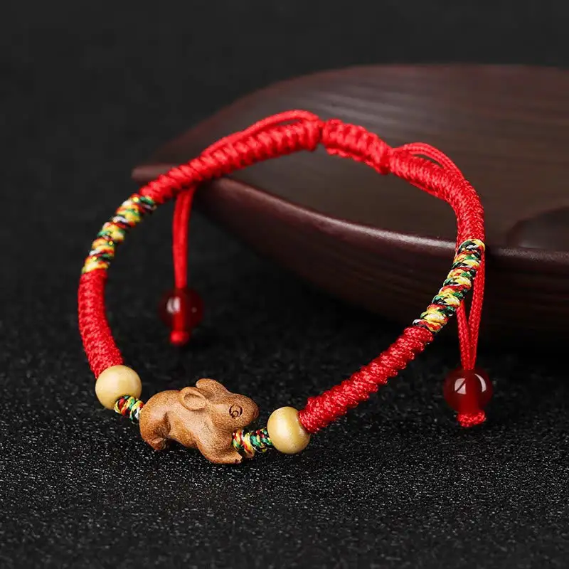 Handmade String Peach Wood Bracelet