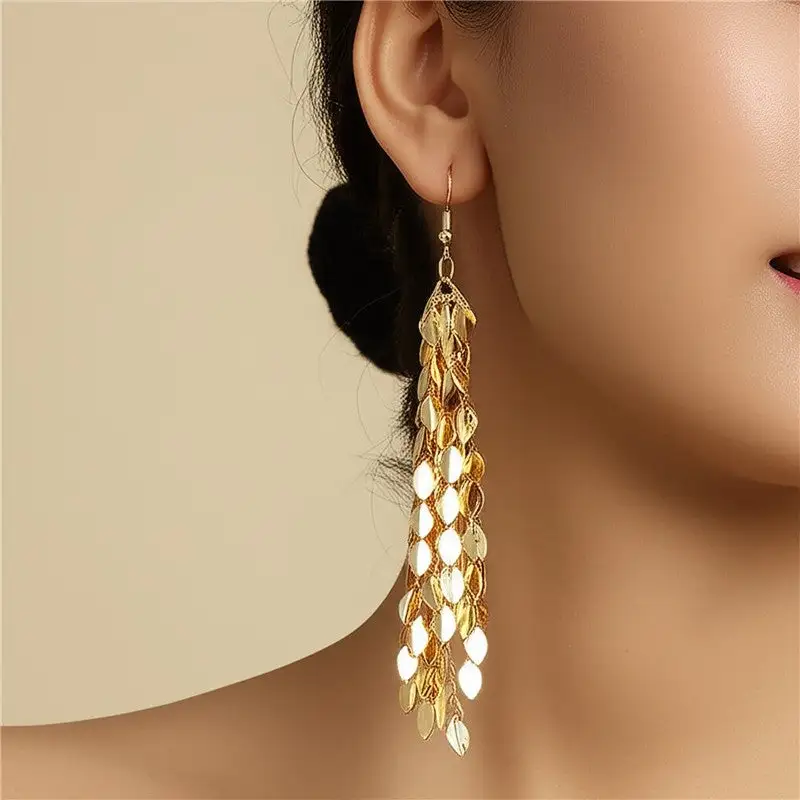 Leaf Tassel Drop Earrings