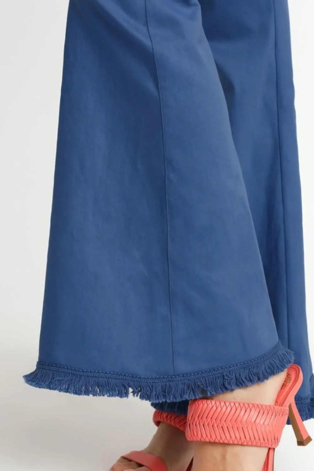Full Size Wide Flare Leg Stretch Pants With Frayed Hem Plus Size
