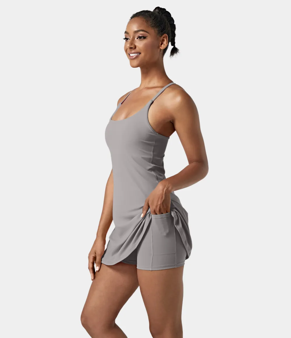 Softlyzero Airy Backless Cut Out 2-in-1 Pocket Cool Touch Mini Activity Dress