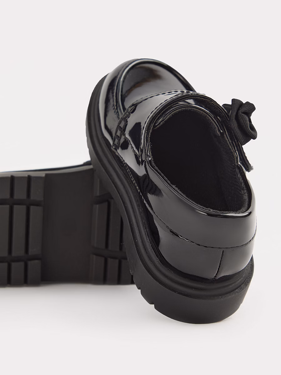 Black Patent Bow Strap Chunky Loafer School Shoes detail 1