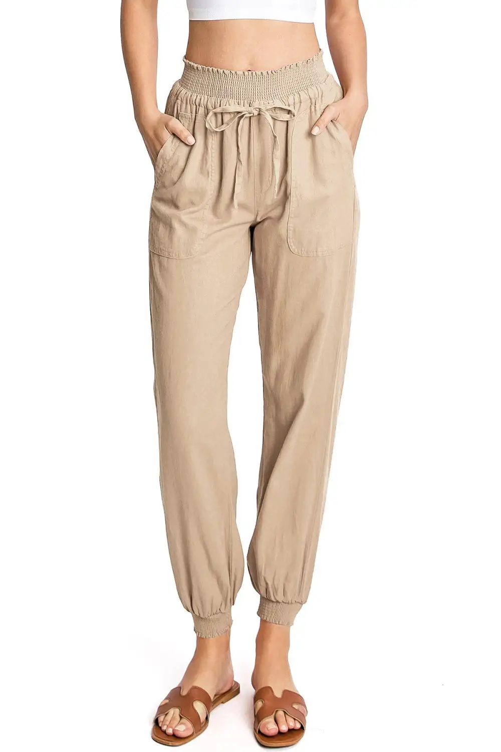 Solid Color Smocked Joggers