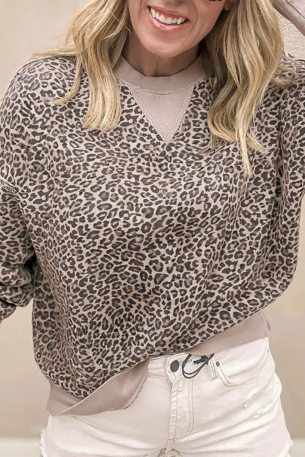 Everyday Leopard Print Patchwork Crewneck Sweatshirt