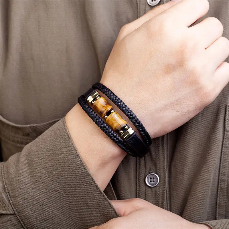 Tiger Eye Bamboo Stone Integrity Multi Layer Bracelet