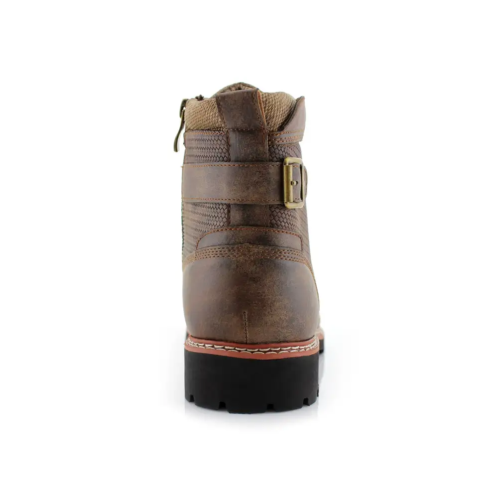 Faux-Leather Burnished Lace-Up Combat Boots