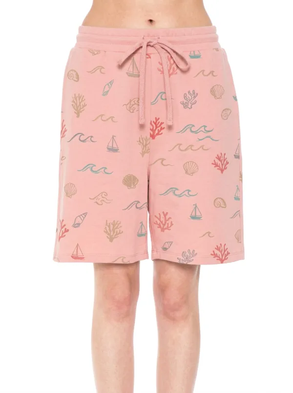 Women's Nautical Coastal Seashell Coral Sailboat Graphic Shorts