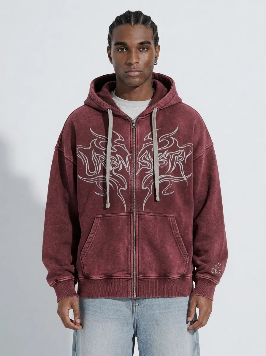 Men's Streetwear Urban Tribal Graphic Printed Zip-up Hoodie