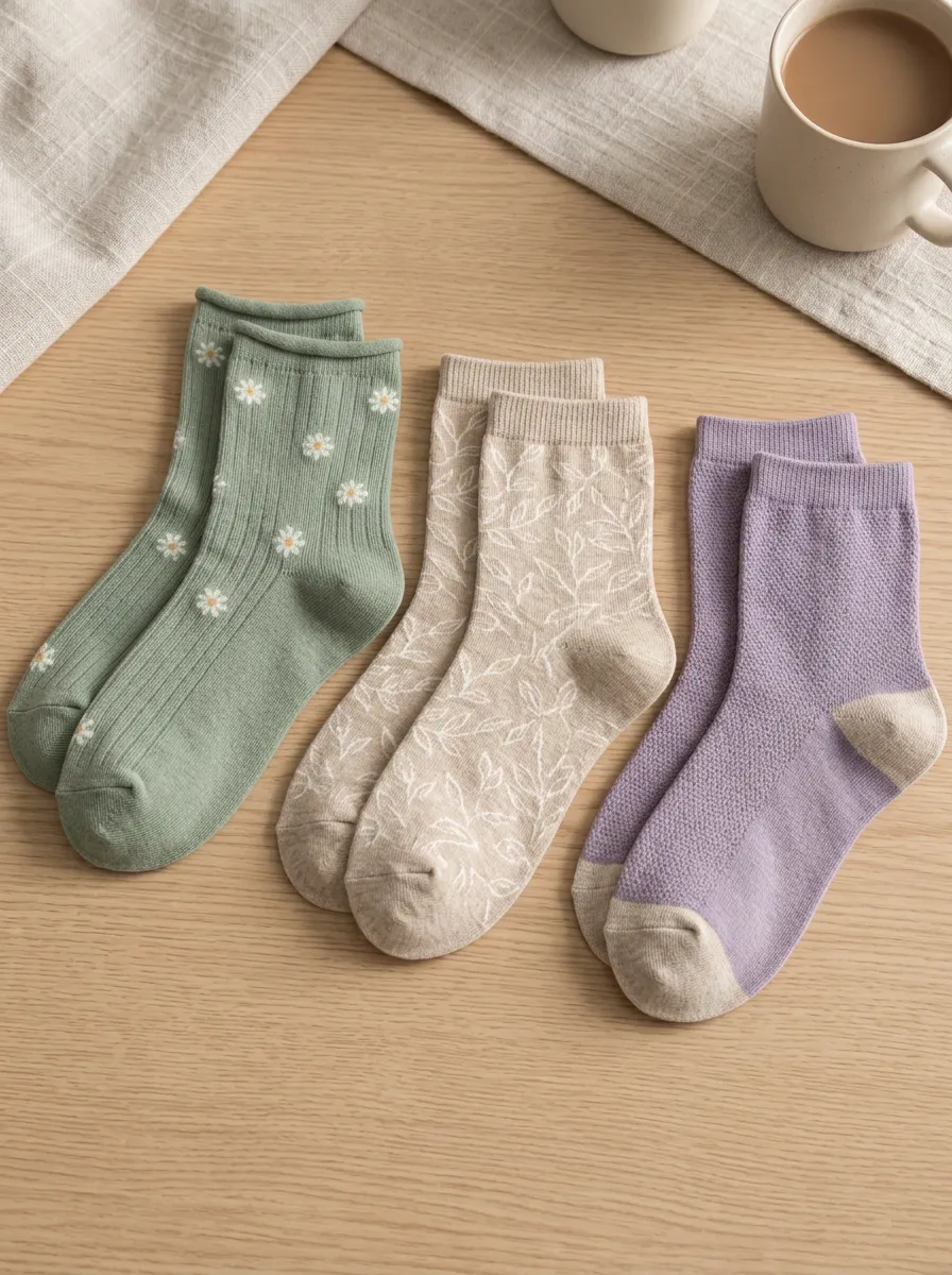 Women's Floral Botanical Daisy Printed Socks Set