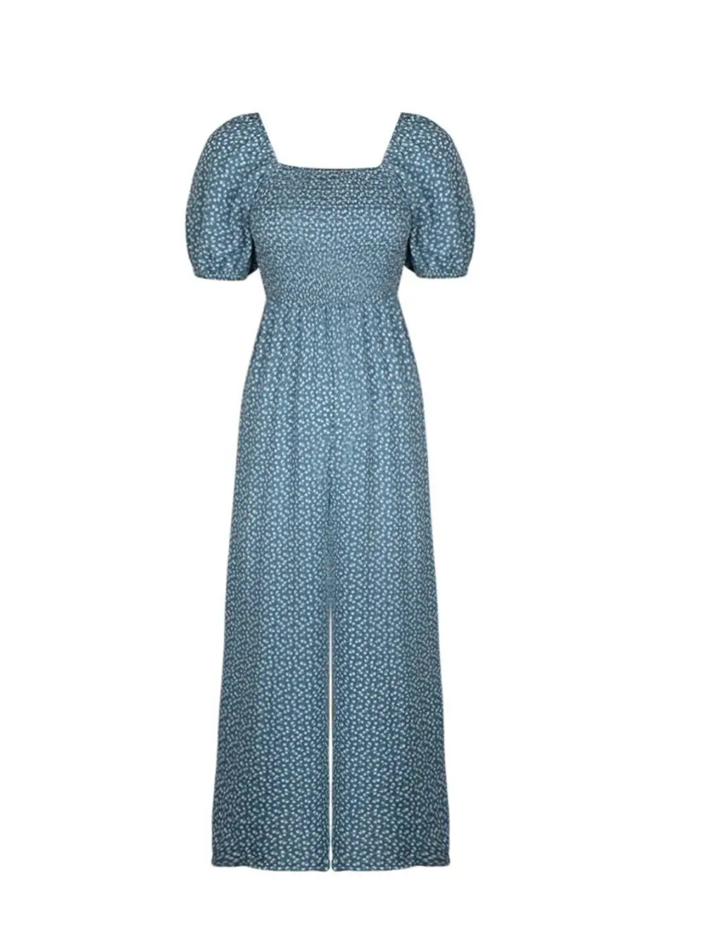 Printed Square Neck Puff Sleeve Everyday Jumpsuit