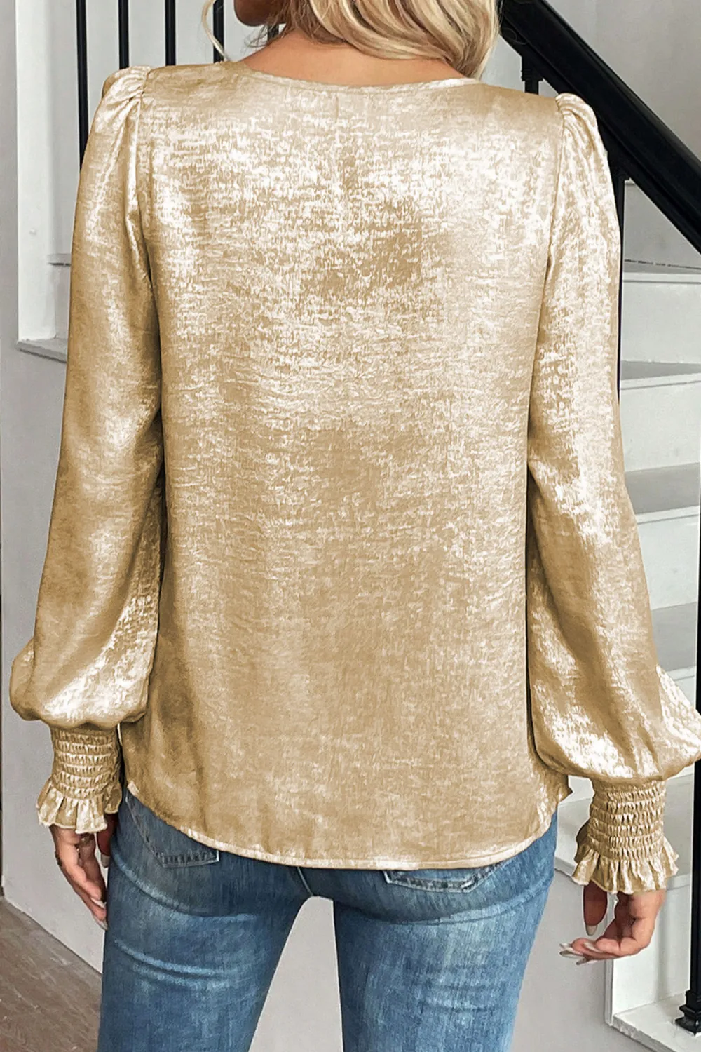 Apricot Plus Size Metallic Long Sleeve Blouse