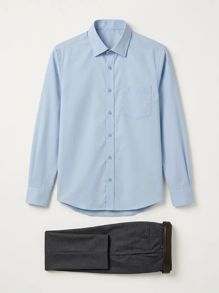 Men's Non-Iron Cotton Light Blue Button-Down Shirt