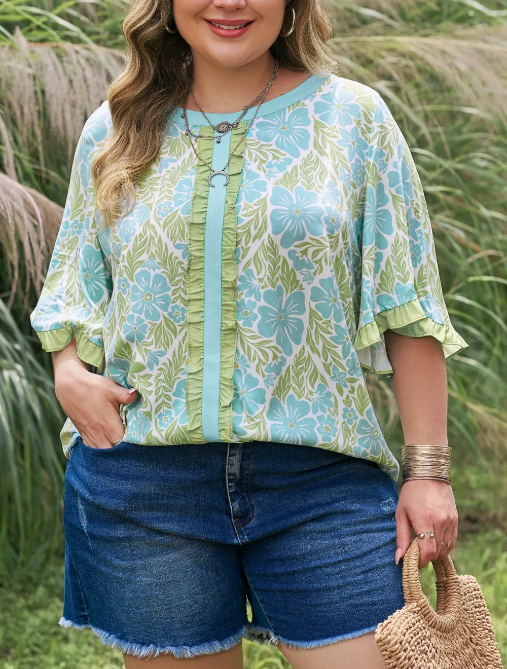 Women's Floral Print Colorblock Short Sleeve Top