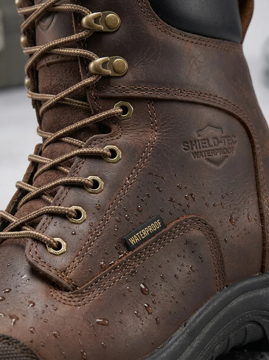 Men's Shield-Tec Brown Leather Waterproof Printed Work Boots
