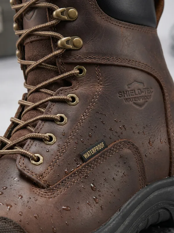 Men's Shield-Tec Brown Leather Waterproof Printed Work Boots